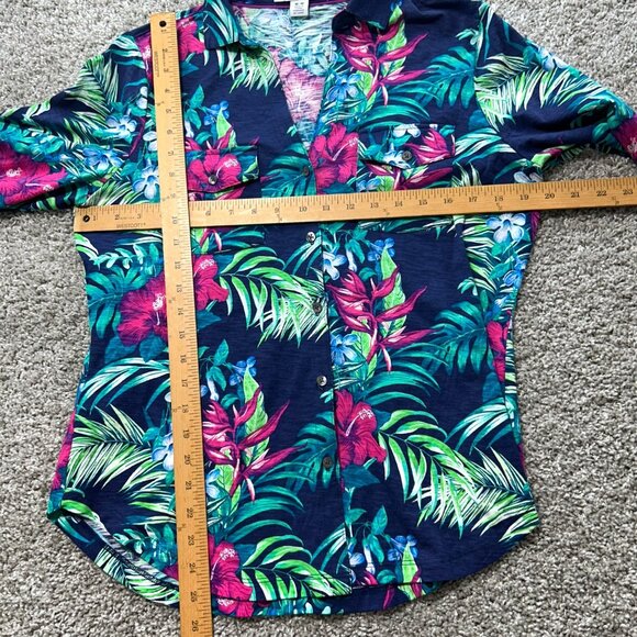 Tommy Bahama Women's Sz M Floral Button-Up Shirt Tropical Print Long Sleeve - Picture 5 of 9